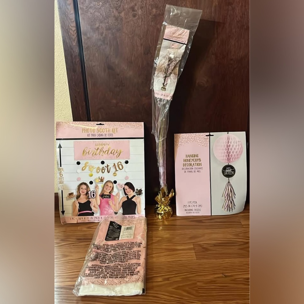 🎉Happy Sweet 16th Birthday party supplies🥳

Color- Pink, black and gold